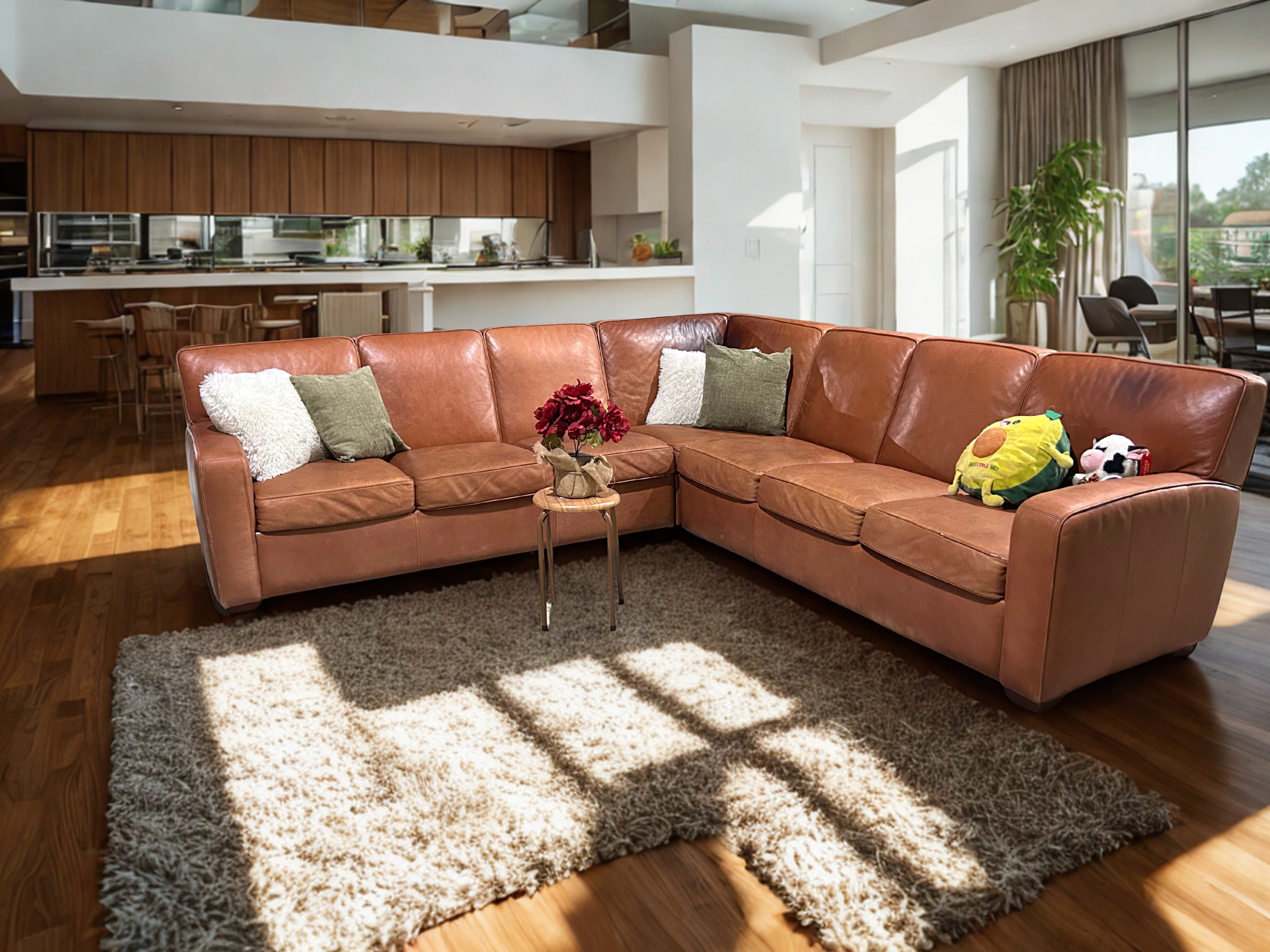 Crate & Barrel 3pc Leather Sectional